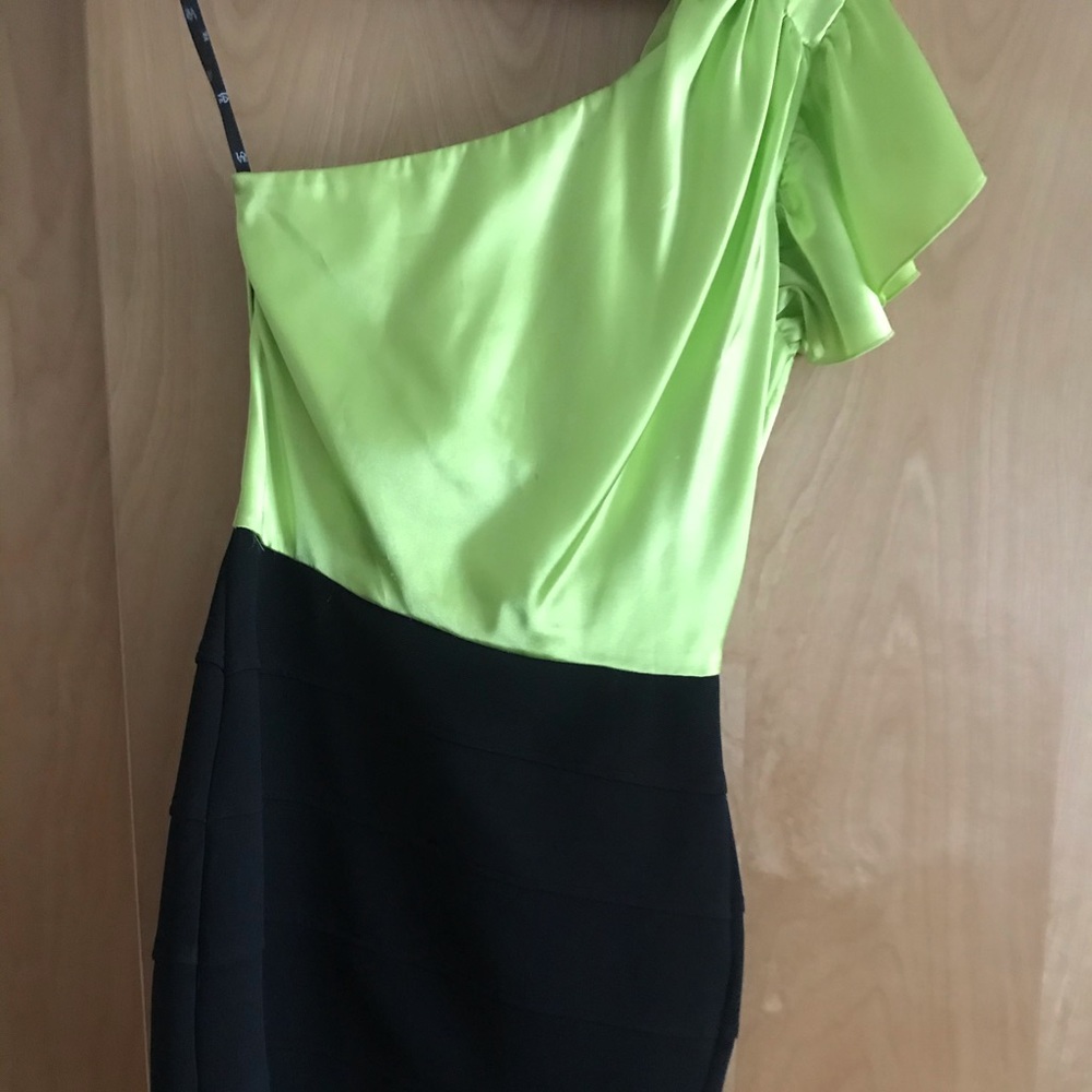 Neon green and black body on mini dress